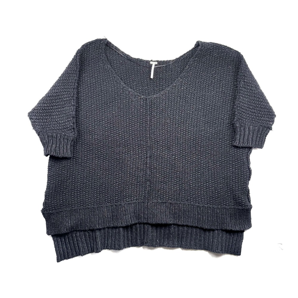 Free‎ People Womens Oversized V-Neck Knit Sweater Charcoal High-Low Hem Small
